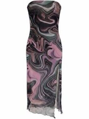 Caution To The Wind Strapless Marble-Print Maxi Dress in Pink, Black and Gray